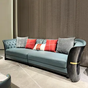 Sofá de luxo de fábrica, móveis para sala de estar, sofá de casa, tecido italiano moderno, veludo e couro, móveis para sofá