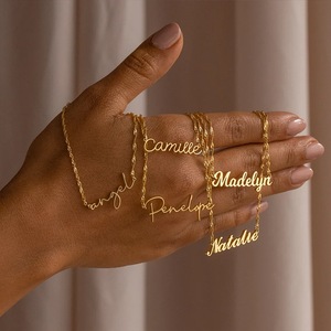 Customizable Women's Stainless Steel <strong>Name</strong> Necklace Gold Plating Personalized Handwriting Romantic Snake <strong>Chain</strong> for Anniversary - Product Image 1