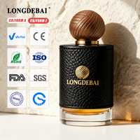 Flacon de parfum en cuir plissé personnalisé de luxe unique, 30 ml, 50 ml, 100 ml, flacons de parfum vides en verre rond avec bouchon en bois