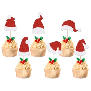 <b>Christmas</b> Cupcake <b>Picks</b> Set with Santa Hats and Party Themes for Holiday Dessert Decorating Ideal for Xmas Birthday Cakes - Product Image 1