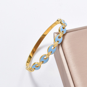 exquisite interlocking link <b>crystal</b> bulk wholesale 18k gold durable light blue enamel anti-rust fashion polished daily <b>bracelet</b> - Product Image 1