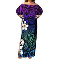 Robe longue fendue asymétrique marron de haute qualité, motif tribal polynésien Samoa, grande taille pour femme