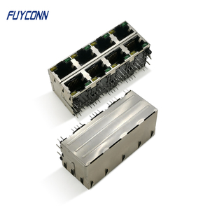 Connecteur Jack <span class=keywords><strong>RJ45</strong></span> femelle blindé PCB 8 ports avec lumière LED jaune/verte, connecteur modulaire 2x4 ports 8*8P 64Pin <span class=keywords><strong>RJ45</strong></span> - Product Image 5