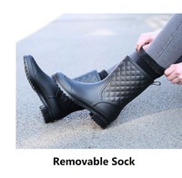 Bottes de pluie en PVC tendance pour femmes avec chaussettes chaudes amovibles, bottes imperméables