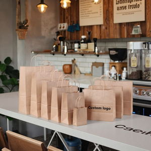 Classic Brown <strong>Craft</strong> Paper <strong>Bags</strong> for Supermarket Food Packaging Flexo Printed Custom Design Recyclable Ribbon Handle Promotion - Product Image 1