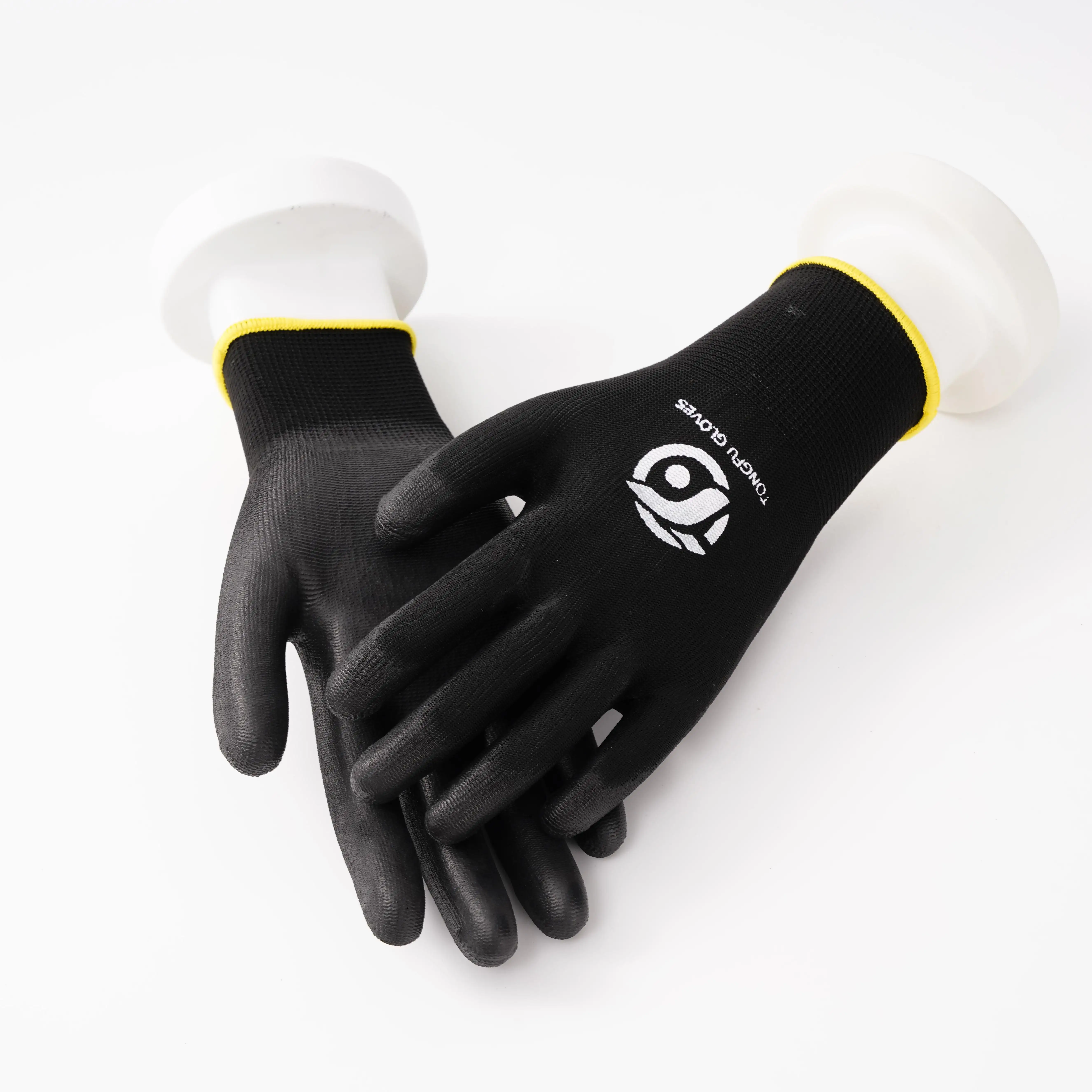 nylon safety work gloves with pu coated palm custom logo