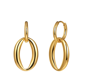 Boucles d'oreilles pendantes géométriques simples en acier inoxydable plaqué or 18 carats, tendance et inaltérables, pour femmes - Product Image 1