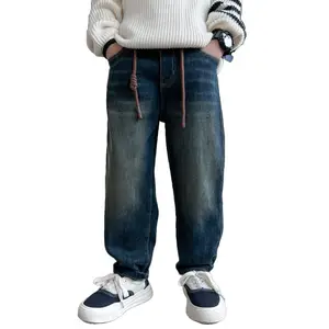 2024 New Thickened and Fleece-lined Pants Autumn/Winter Boys' Long Pants Big Kids' Winter Jeans