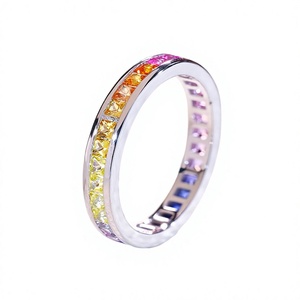 แหวนเพชรพลอยสีรุ้งทรงเจ้าหญิงแบบ Eternity Band ตัวเรือนเงินแท้ S925 สำหรับผู้หญิง - Product Image 5