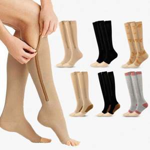 Calcetines de compresión para hombre y mujer, con cremallera en la rodilla, punta abierta, finos, antifatiga, elásticos, casuales, tejidos, por encima de la rodilla, unisex - Product Image 3