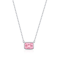 Collier avec pendentif carré rose clair en argent sterling 925, chaîne classique en câble, bijoux fins pour femmes