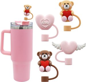 NOUVEAU Cache-pailles anti-poussière en silicone/PVC en forme de cœur rouge pour gobelets de 30/40 oz, embouts de 10 mm (0,4 po) compatibles, cadeaux amusants pour amoureux et couples - Product Image 2