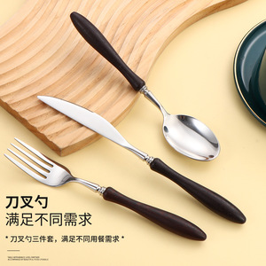 Juego de cubiertos de acero inoxidable 304 para alitas de pollo con mango de madera, estilo occidental, cuchillo, tenedor y cuchara para carne, apto para lavavajillas - Product Image 2