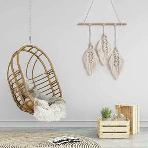 <span class=keywords><strong>Tapiz</strong></span> Decorativo de Macramé de Algodón con Borlas de 3 Hojas, Adorno de Pared Tejido para Apartamento o Dormitorio - Product Image 3