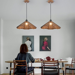 Đèn chùm bằng gỗ Retro wabi-sabi phong cách nhà hàng đèn khách sạn thanh Nhật Bản Zen trà phòng rơm hat Đèn tre hat loại ánh sáng - Product Image 4