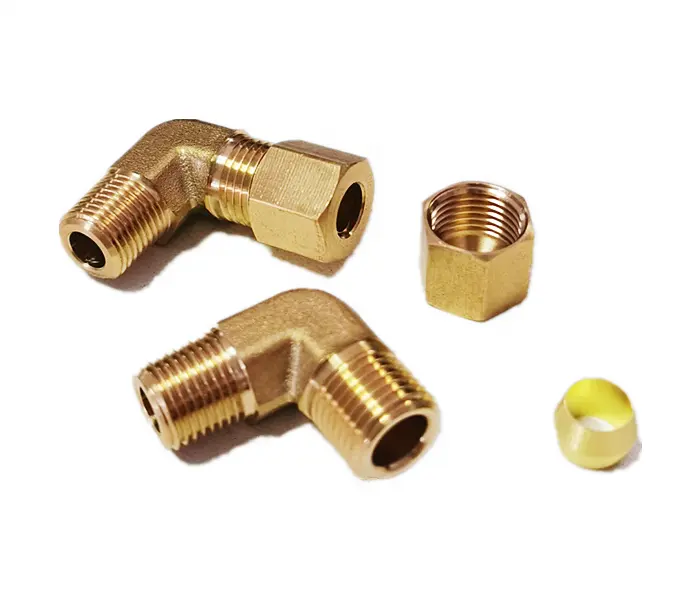 Npt Compression Fitting 1/4 NPT Brass Compression Union 90-Degree Elbow Fitting