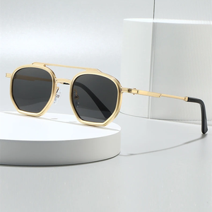 Custom Logo 2026 Vintage Men Women Double Bridges Polygon <b>Sunglasses</b> UV400 Blue <b>Gradient</b> Shades Metal Square Sun Glasses - Product Image 1
