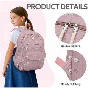 कस्टम प्यारा सौंदर्य प्लश बुकबैग कैजुअल डलर लड़कियों के लड़कों गुलाबी बिल्ली काले मुर्गा कॉर्डडरॉय बच्चों बैकपैक - Product Image 4
