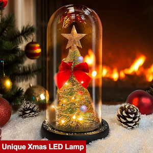 Fancy Indoor Mini Tafelblad Kerstboom Verlichte Decoratie Met <span class=keywords><strong>Led</strong></span> Lichtslingers In Glazen Koepel Kerstcadeaus Milieuvriendelijk - Product Image 3
