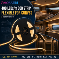 24V COB LED Şerit Işık 480LEDm 3000K 4000K CRI90 Noktasız Esnek Bant Işık Kendinden Yapışkanlı Dolap Altı Gardırop İçin