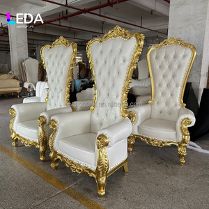 Sillas de Trono LEDA de Cuero PU Duradero con Respaldo Alto Dorado, Silla Real para Bodas, Asiento para Novios, Decoración para Bodas - Product Image 6