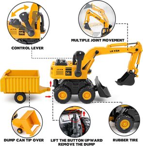 Jouets de construction Dwi Dowellin pour garçons - 3 en 1 : excavatrice, <span class=keywords><strong>grue</strong></span> et camions à <span class=keywords><strong>benne</strong></span> basculante, véhicules de construction à friction - Product Image 4