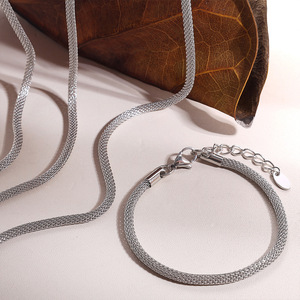 Stainless Steel <b>Bracelet</b> And Necklace <b>Set</b> Silver Minimalist Fashion Jewelry Unisex Gift Occasion XL807-SL413 - Product Image 2