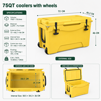 Glacière portable rotomoulée de 75 L avec roues, isotherme en LLDPE, pour la pêche, le camping et le transport de fruits de mer