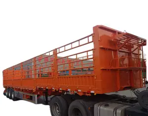Wosheng tri-essieu 40 - 100ton mur latéral utilitaire ouvert bétail clôture légumes camion cargaison semi-remorque avec barre de traction