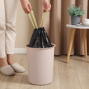 Black <strong>HDPE</strong> <strong>Roll</strong>-up Drawstring <strong>Garbage</strong> <strong>Bags</strong> Customizable for Kitchen &amp; Bathroom Use Wholesale Packaging - Product Image 3