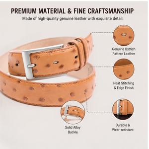 <span class=keywords><strong>Cintura</strong></span> Personalizzabile <span class=keywords><strong>Marrone</strong></span> <span class=keywords><strong>Chiaro</strong></span> con Motivo a Struzzo e Fibbia Quadrata Argento, Stile Casual Vintage - Product Image 4