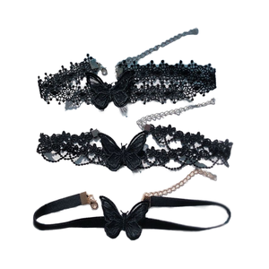 Japanische koreanische schwarze Spitze verstellbare Choker Samt Schmetterling Halskette Trendy Stoff Accessoires für Frauen für Party oder Geschenk - Product Image 1