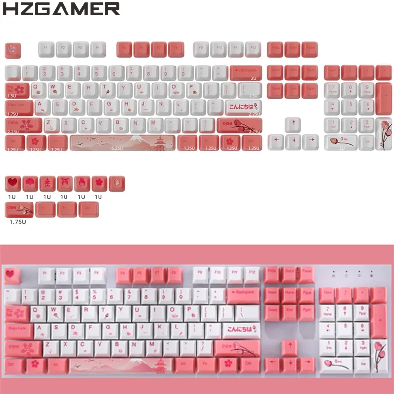 HZGAMER-juego completo de teclas pequeñas para videojuegos, teclas de tema rosa para teclado mecánico, 115