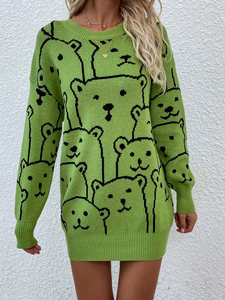 <span class=keywords><strong>Robe</strong></span> <span class=keywords><strong>pull</strong></span> jacquard pour <span class=keywords><strong>femme</strong></span>, style automne-hiver, ample et décontractée, motif ours en tricot - Product Image 2