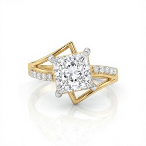 1.58 CTW Princess Cut Diamond Engagement <b>Ring</b> in 14KT Yellow Gold Geometric <b>Split</b> Shank <b>Ring</b> - Product Image 4