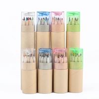 Ensemble de crayons de couleur en bois HUA Kraft Blank Tube, crayons de couleur mignons pour enfants, papeterie DIY Kawaii, 12 couleurs/boîte