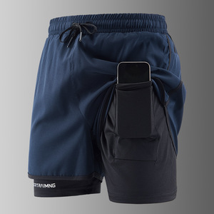 Pantaloncini sportivi da <span class=keywords><strong>uomo</strong></span> HonFit a doppio strato <span class=keywords><strong>con</strong></span> tasca laterale per telefono, ad asciugatura rapida, compressivi, per allenamento in palestra. - Product Image 4