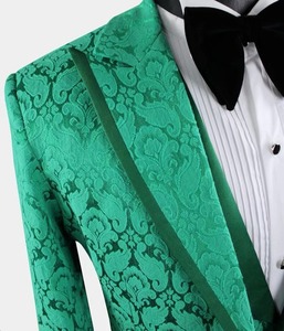 Abito da ballo classico da uomo da sposa smoking <span class=keywords><strong>verde</strong></span> <span class=keywords><strong>verde</strong></span> <span class=keywords><strong>verde</strong></span> damasco Tuxedo 3 pezzi abiti da uomo - Product Image 2