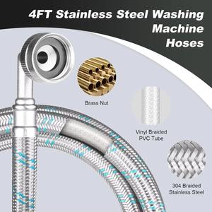 Manguera de desagüe para lavadora manual de acero inoxidable 304, trenzada, de 3/4 pulgadas y 4 pies, con tuerca de latón, paquete de 2 y codo de 90 grados - Product Image 4