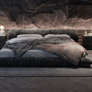 Modernes einfaches nordisches Doppelbett im Wabi-Sabi-Stil im italienischen Stil Net Red Flower Roll Verstellbares Stoff boden bett Haupt schlafzimmer - Product Image 2