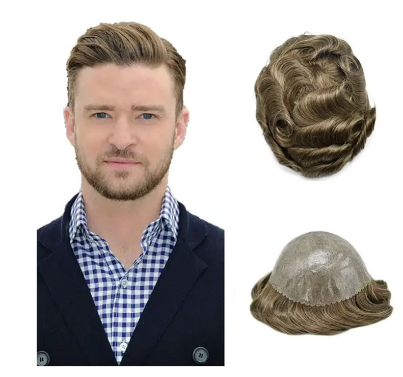 Ấn Độ tóc con người Topper màu nâu 5 # hairpiece toupee cho nam giới knots tẩy trắng tự nhiên chân tóc Hàn Quốc Swiss ren toupee người đàn ông