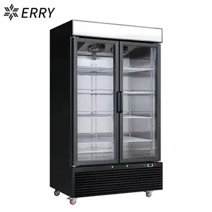 Refrigerador vertical comercial de dos puertas de vidrio, vitrina vertical para bebidas, para supermercado, con CE/ETL