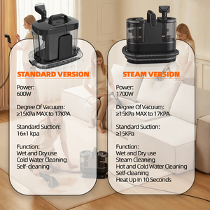 Limpiador a Vapor Portátil, Máquina de Limpieza de Alfombras, Aspiradora en Húmedo y Seco de 600W y 17000KPa, Limpiador de Tapicería de Sofás con <span class=keywords><strong>Agua</strong></span> Fría, 3100ml - Product Image 2
