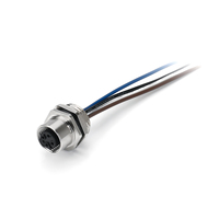 Konektor Panel Mount M12 Female 4 Pin Pigtail Nikel Kuningan AWM FT1 Bebas Timbal Coklat Putih Hitam Biru untuk Sensor Industri OEM