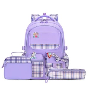 2026 Best Seller Large Capacity Waterproof Unisex Student <b>Backpack</b> Set Bowknot Plaid School Bag with <b>Lunch</b> Bag & Pencil Case - Product Image 2