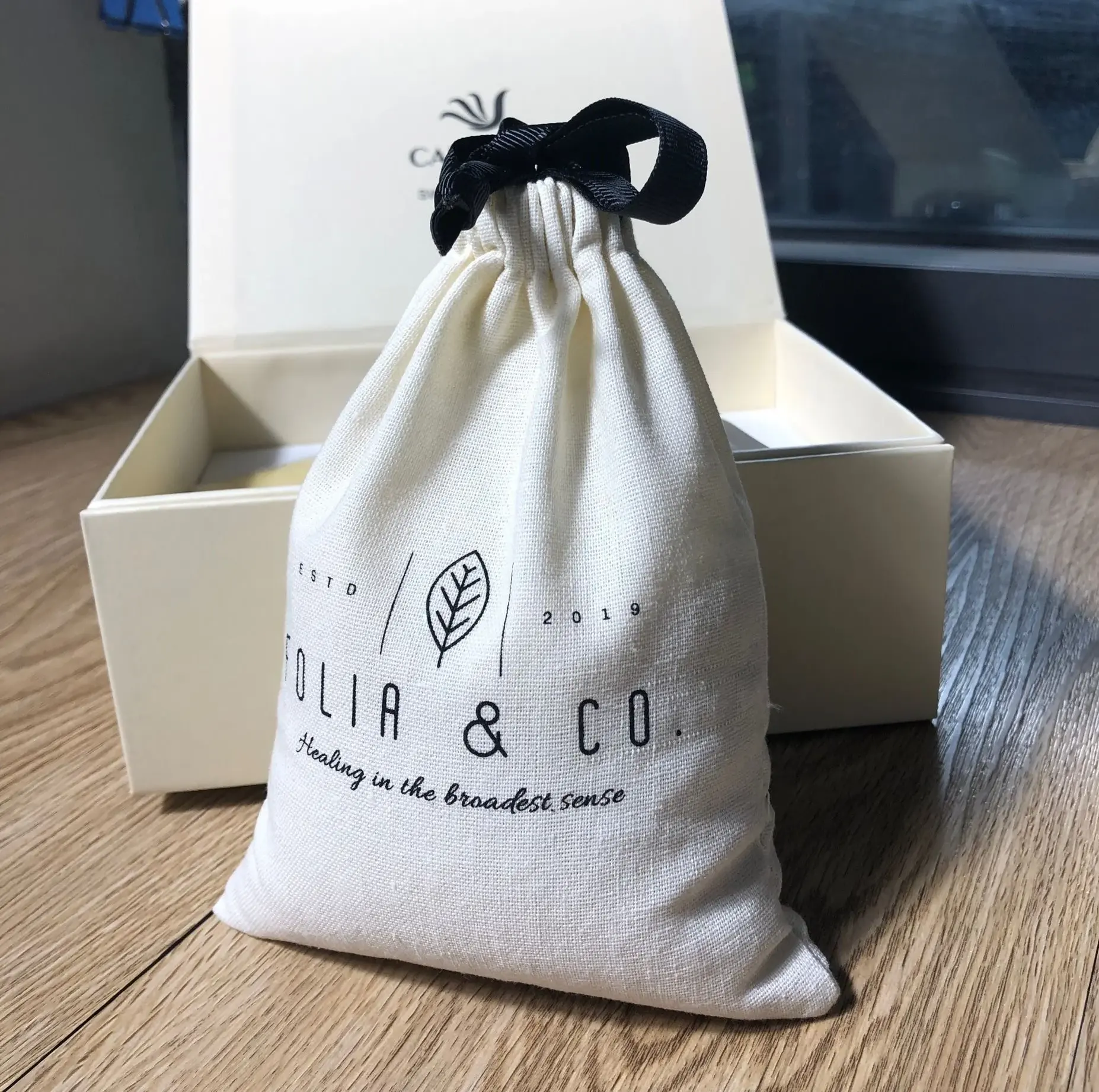 Pochette à savon pour bougie en coton et lin imprimé de logo personnalisé sac cadeau écologique à cordon