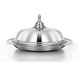 Cloche alimentaire vintage ronde en acier inoxydable, couvercle en métal pour la cuisine, la table, la restauration, assiette de service avec couvercle - Product Image 1