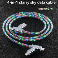 4 en 1 Starlight Fashionable 100W 27W PD Super Fast Charging Cable USB Type C Charging Cord Mobile Phones LED USB Data Cable