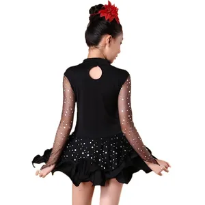 Vestido de baile latino de lentejuelas para niños, vestido de actuación de manga larga de malla transpirable, falda de baile de Jazz moderno, <span class=keywords><strong>disfraz</strong></span> de animadoras - Product Image 5