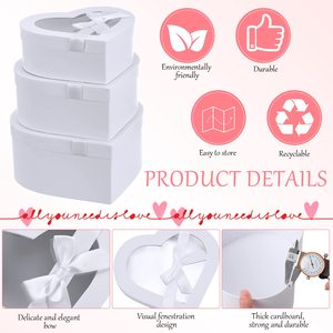 Boîtes en carton personnalisées en forme de cœur blanches, lot de <span class=keywords><strong>3</strong></span> avec fenêtre et ruban, style romantique pour cadeaux personnalisés - Product Image 3